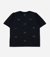 Camiseta em Algodão com Manga Bufante e Lacinhos Flocados Curve & Plus Size - 1