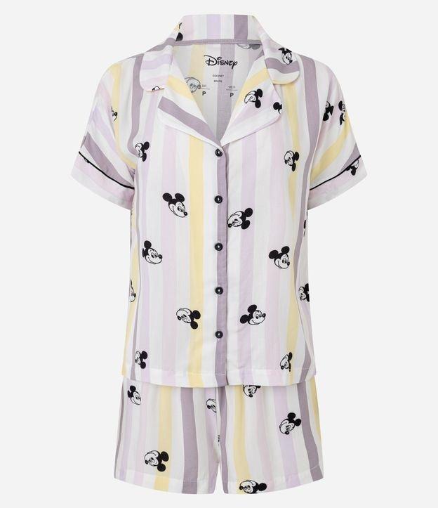 Pijama Short Doll Americano em Viscose com Estampa Listrada e Mickey - 1