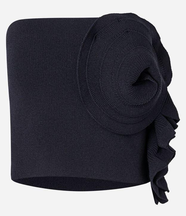 Blusa Cropped Sem Alça em Tricô com Babado Floral - 1