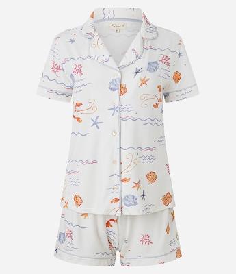 Pijama Short Doll em Viscose com Estampa Fundo do Mar
