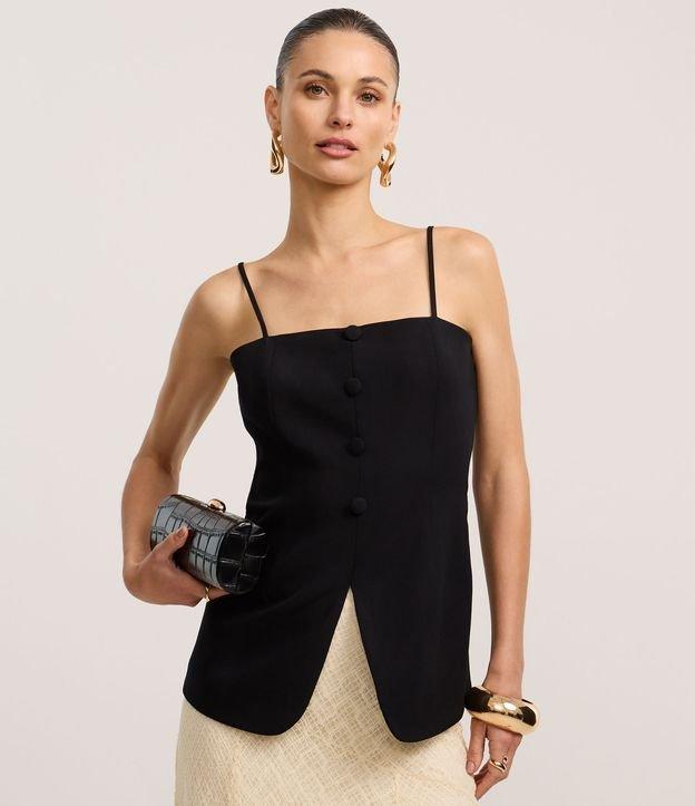 Blusa Alfaiatada de Alça com Decote Reto e Botões Forrados - 1