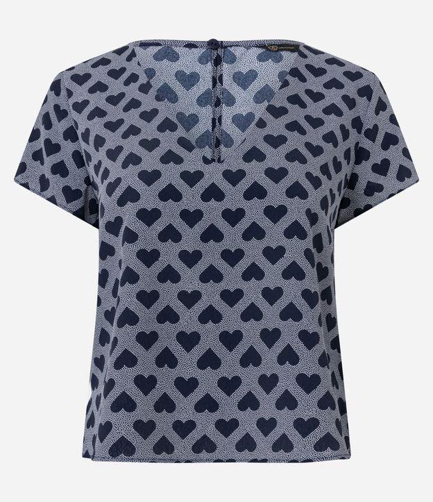 Blusa em Crepe com Decote V e Estampa Corações - 1
