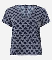 Blusa em Crepe com Decote V e Estampa Corações - 1