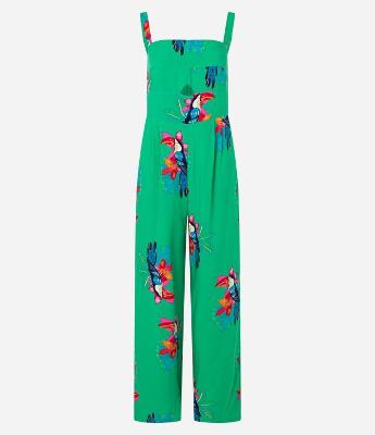 Macacão Pantalona em Viscose com Estampa Tucanos