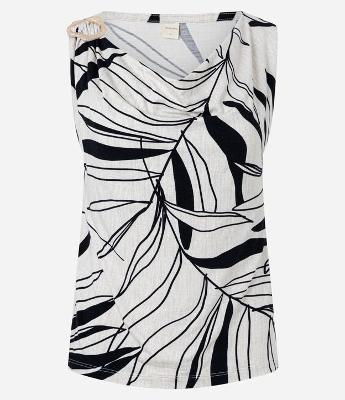 Blusa em Viscolycra com Decote Degagê e Estampa Folhagem