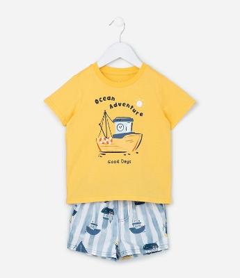 Conjunto Infantil com Estampa de Barquinhos - Tam 1 a 6 anos