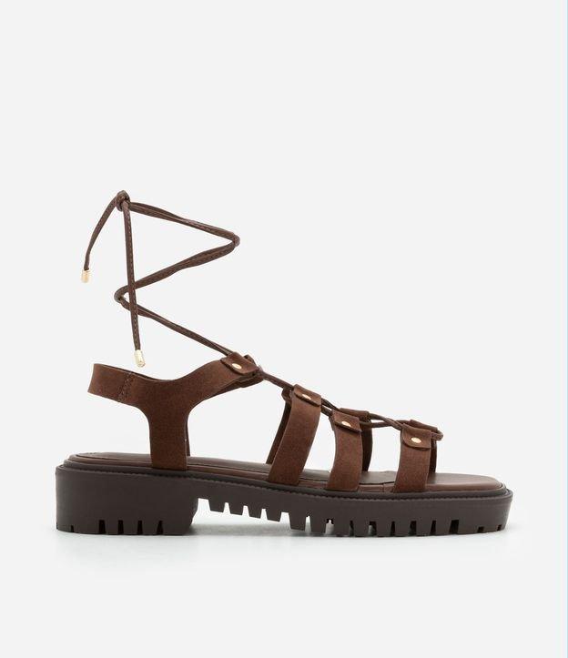 Sandália Rasteira com Sola Tratorada e Tiras de Amarração Camurçados - 1