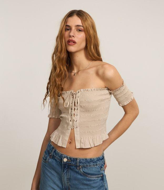Blusa com Amarração Frontal e  Meia Manga Texturizada - 2