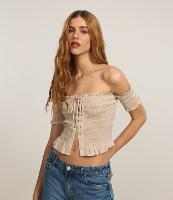 Blusa com Amarração Frontal e  Meia Manga Texturizada - 2