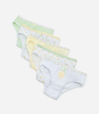 Kit 05 Calcinhas Infantis com Estampa de Limão - Tam 4 a 14 Anos