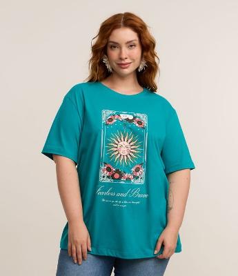Camiseta Alongada em Algodão com Estampa Sol Curve & Plus Size