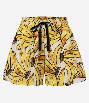 Short em Tricoline com Cós Elástico e Estampa de Bananas
