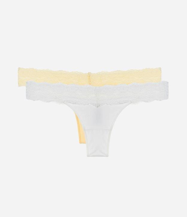 Kit 02 Calcinhas Biquíni Fio em Algodão com Cós de Renda - 1