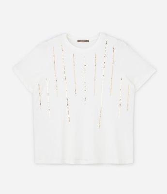 Camiseta em Viscolycra com Chuvas de Paetê Curve & Plus Size