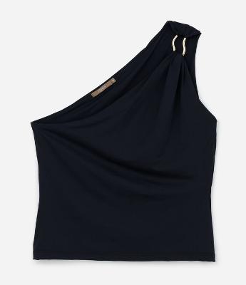 Blusa Ombro único em Microfibra com Aviamento na Alça Curve & Plus Size