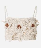 Blusa Cropped de Alça em Tricô com Flores Aplicadas - 1