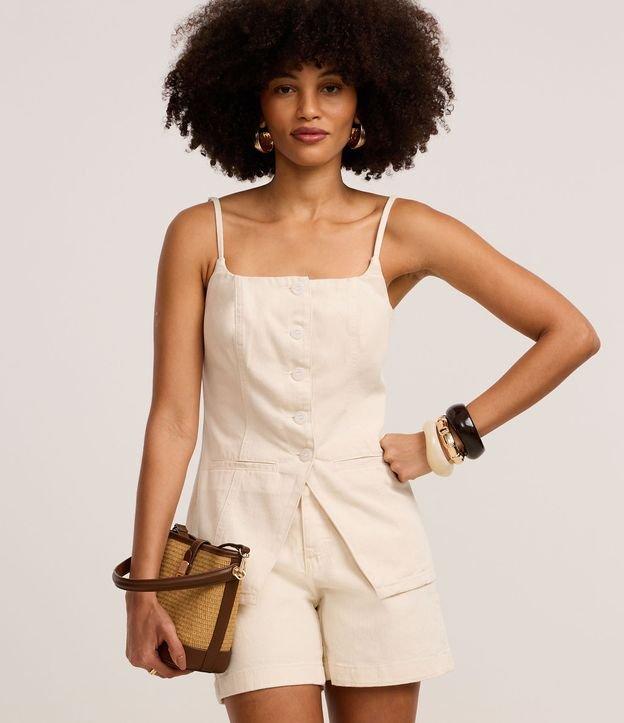 Colete de Alça em Sarja com Cintura Ajustada e Barra V - 3