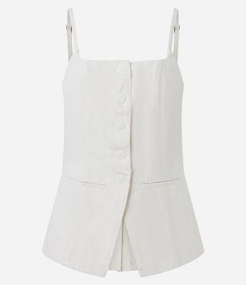 Colete de Alça em Sarja com Cintura Ajustada e Barra V