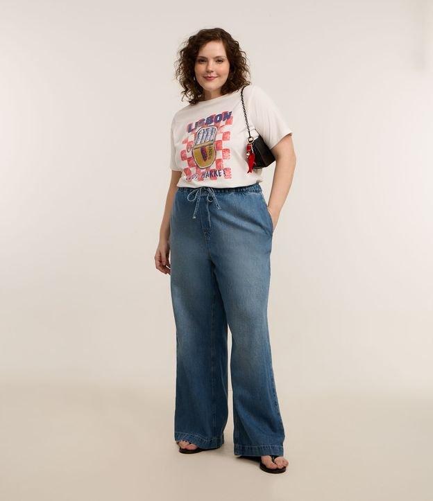 Calça Wide Leg em Jeans Amarração no Cós Curve & Plus Size - 2
