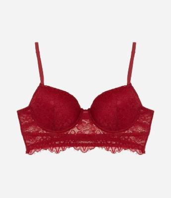 Sutiã Alongado em Renda Floral com Bojo