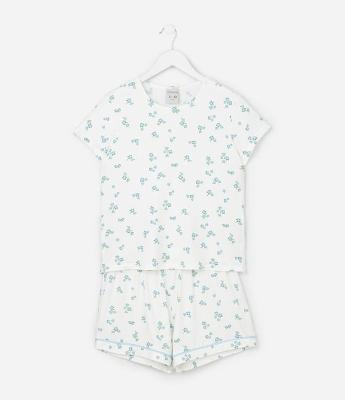 Pijama Infantil Curto Peach Touch com Estampa Floral- Tam 5 ao 14