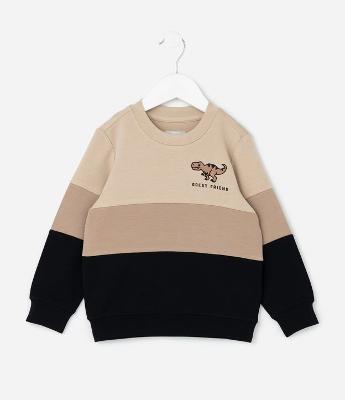 Blusao Infantil em Modal com Estampa Bloco de Cor e Bordado - Tam 1 a 6 Anos