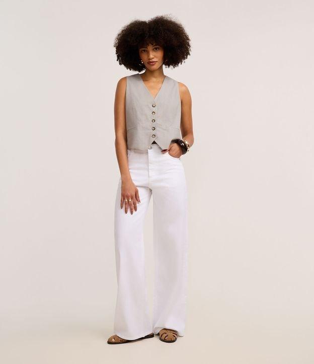 Calça Wide Leg Cintura Média em Sarja com Bolsos - 2