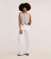 Calça Wide Leg Cintura Média em Sarja com Bolsos - 2