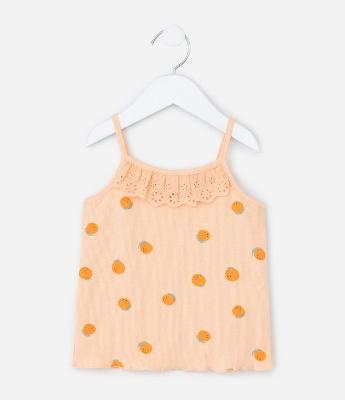 Regata Infantil em Riabana com Estampa de Laranjas - Tam 1 a 6 Anos