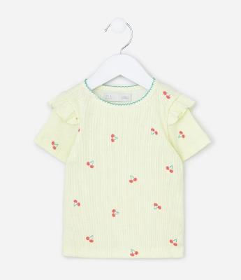 Blusa Infantil em Ribana com Estampa de Cereja - Tam 1 a 6 Anos