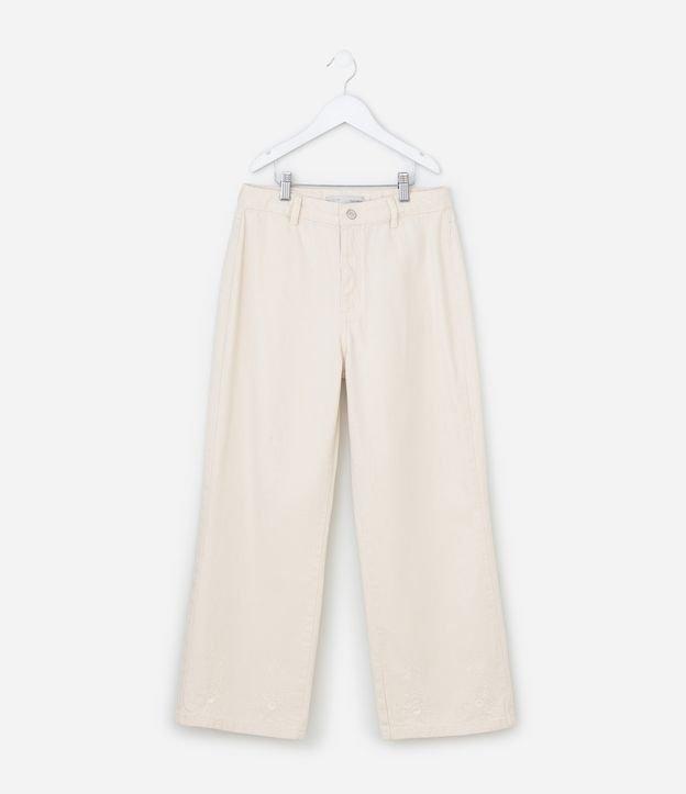 Calça Infantil Wide Leg em Sarja com Broderie na Barra - Tam  7 a 14 Anos - 1