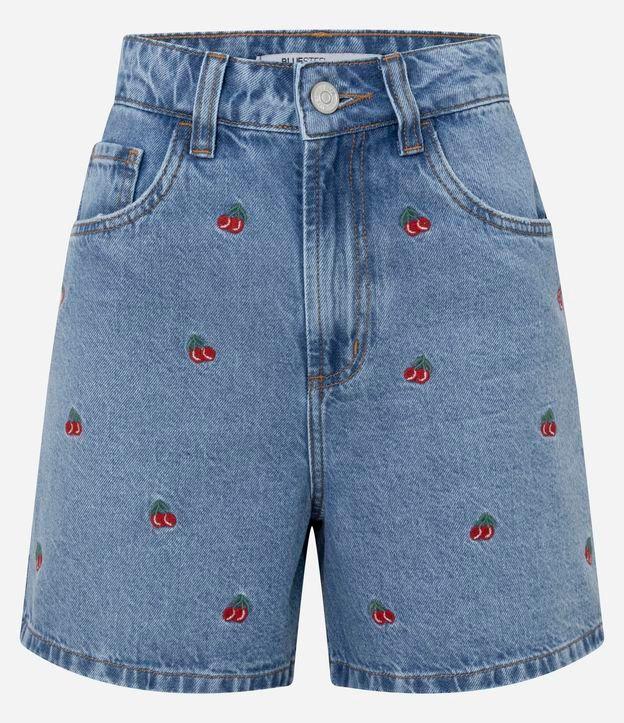 Short Mom em Jeans com Bordados de Cerejas - 1