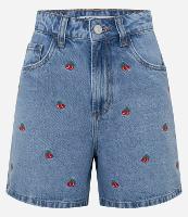 Short Mom em Jeans com Bordados de Cerejas - 1