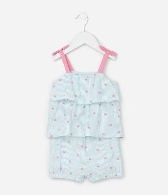 Conjunto Infantil com Estampa de Listras e Corações - Tam 0 a 18 Meses