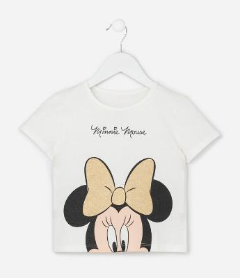 Camiseta Infantil com Estampa Minnie com Laço Brilhante - Tam 1 a 6 Anos