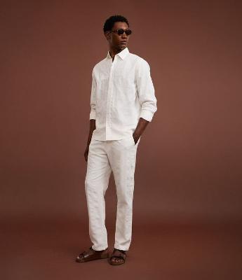 Calça Texturizada com Falsa Listra e Cós Fixo