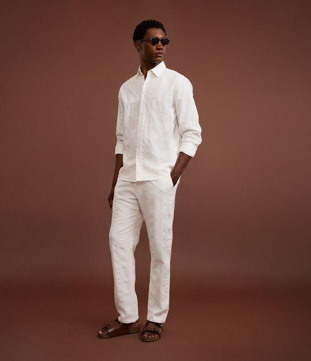 Calça Texturizada com Falsa Listra e Cós Fixo - 1