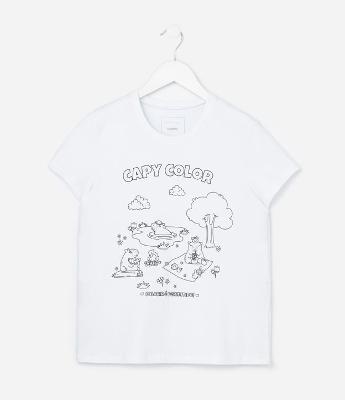 Camiseta Infantil com Estampa Capy Color - Tam 5 a 14 Anos