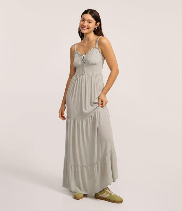 Vestido Longo em Viscose com Amarração no Decote Coração - 3