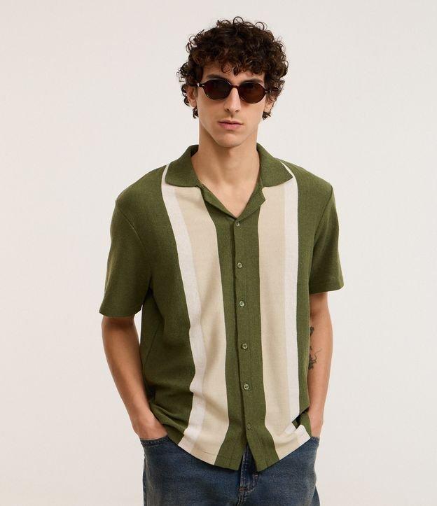 Camisa Regular em Tricô Leve com Listras Contrastantes - 1