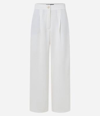 Calça Wide Leg Cintura Alta em Crepe Texturizado com Pregas