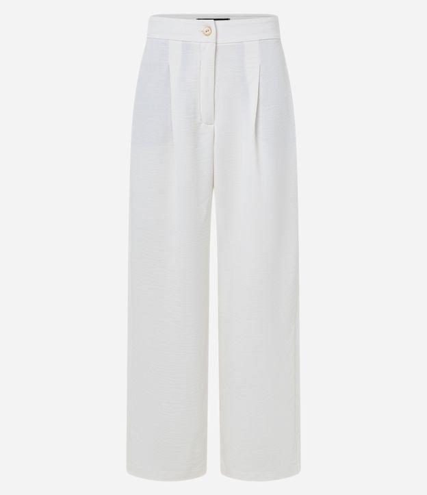 Calça Wide Leg Cintura Alta em Crepe Texturizado com Pregas - 1