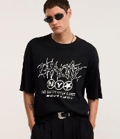 Camiseta Oversized em Algodão com Textura e Lettering Gothic - 1