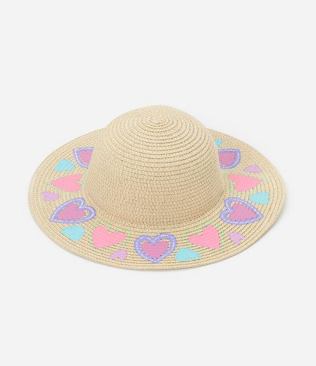 Chapéu de Palha Infantil Estampa de Corações - Tam Único - 1