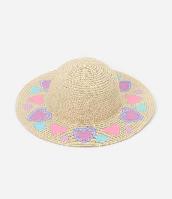 Chapéu de Palha Infantil Estampa de Corações - Tam Único