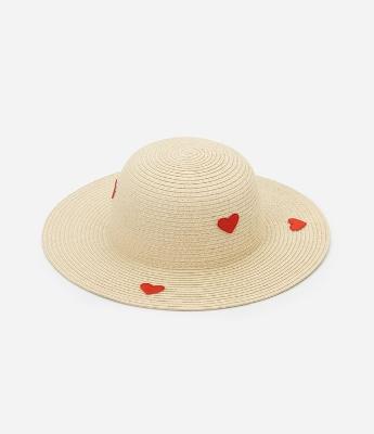 Chapéu de Palha Infantil Bordado de Corações - Tam Único