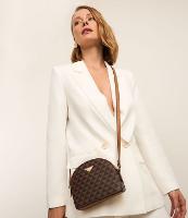 Bolsa Transversal Pequena com Estampa Triangular e Alça de Correntes - 1