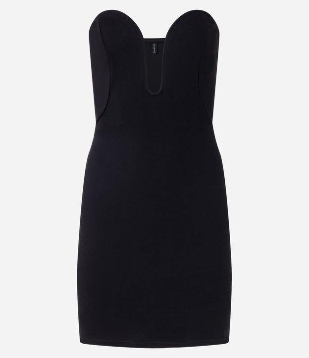 Vestido Curto Sem Manga em Ponto Roma com Decote Coração Profundo - 1