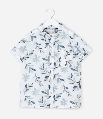 Camisa Infantil em Algodão com Estampa de Folhagens - Tam1 a 6 Anos