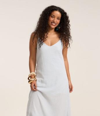 Vestido Evasê Longo em Cambraia com Textura